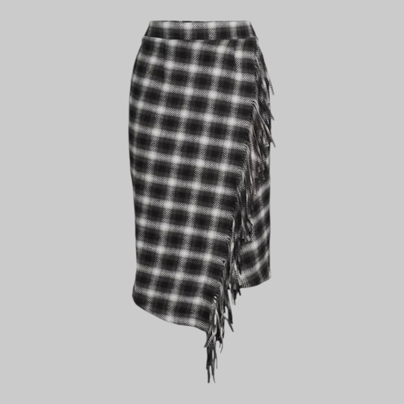 Time and Tru Faux Wrap Flannel Skirt Pull-up Plaid Warm Fringe Office 16-18 XL - Picture 3 of 15